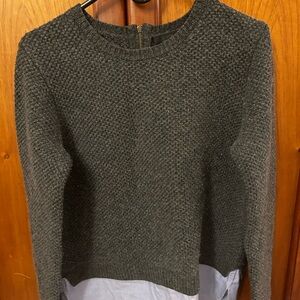 Jcrew sweater, wool, dark gray, looks like it has a shirt underneath